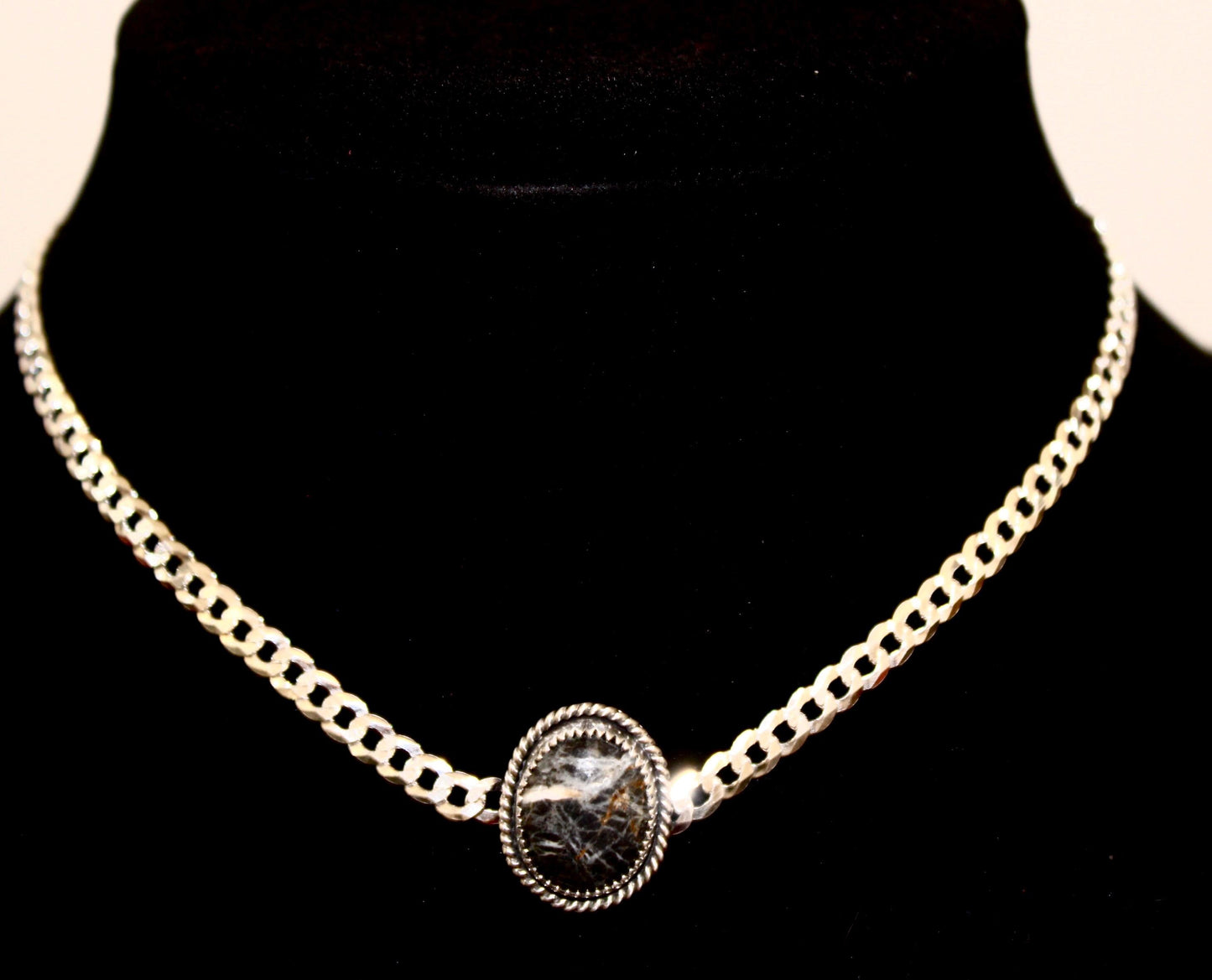 Choker with White Buffalo Turquoise, Sterling Silver