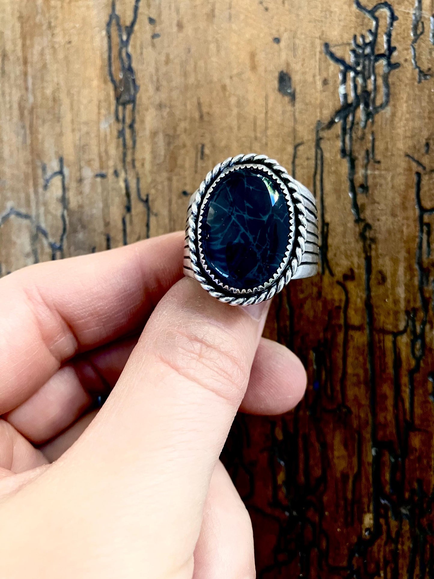 Size 10- Obsidian Sterling Silver Ring