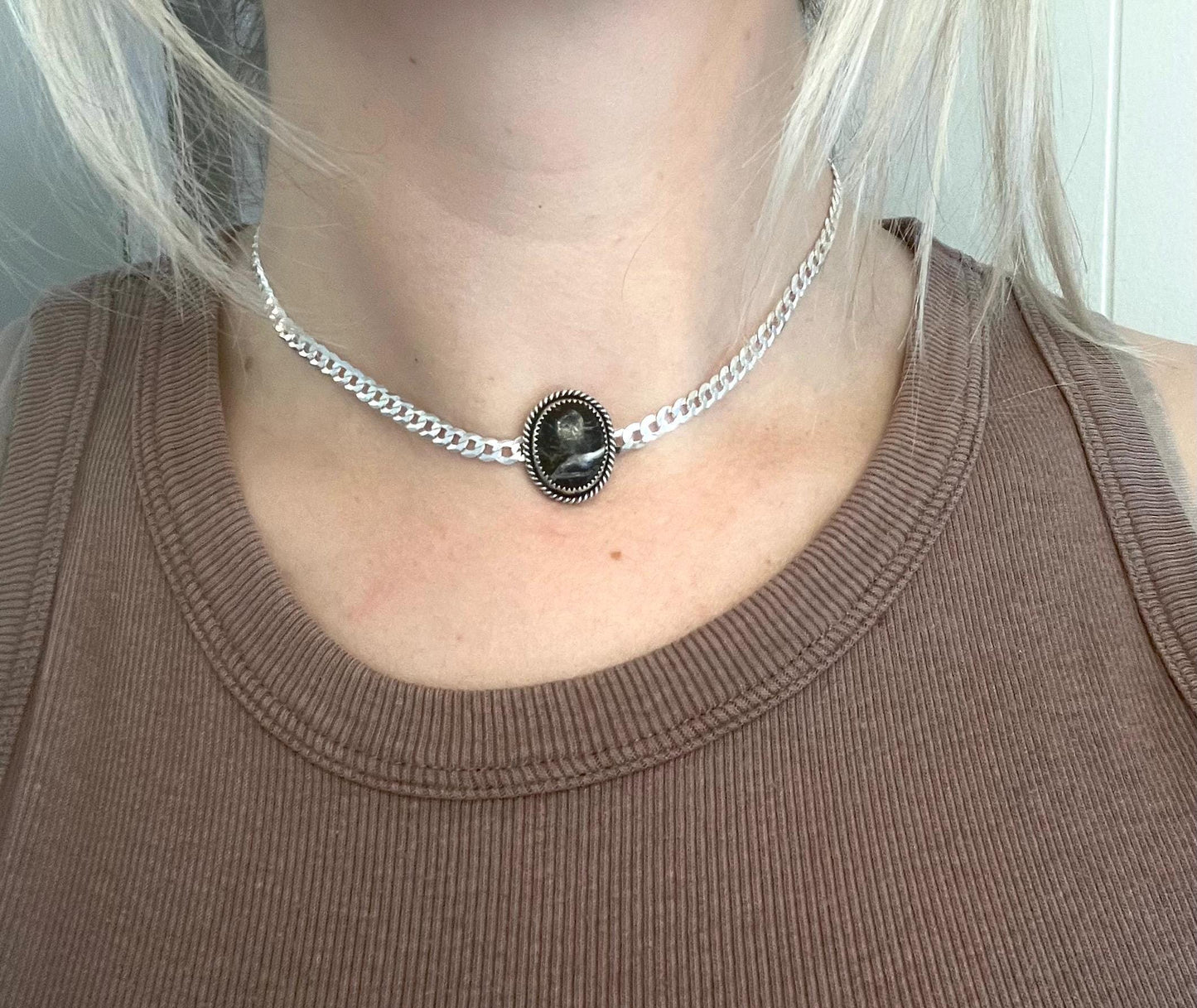 Choker with White Buffalo Turquoise, Sterling Silver