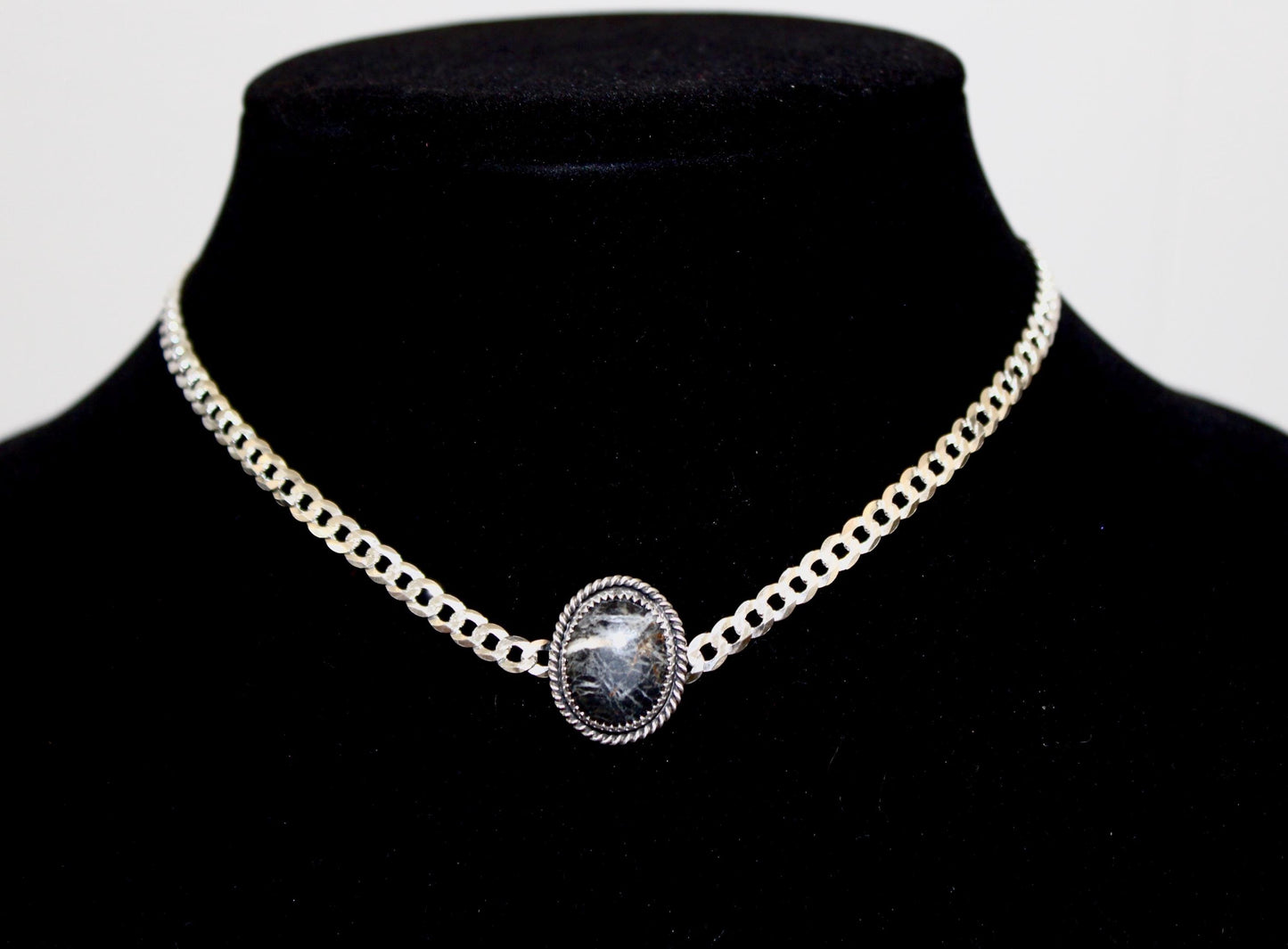 Choker with White Buffalo Turquoise, Sterling Silver