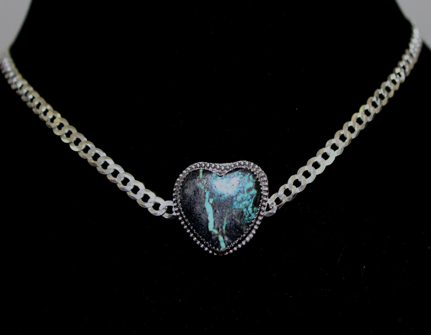 Heart Choker with Hubei Turquoise, Sterling Silver