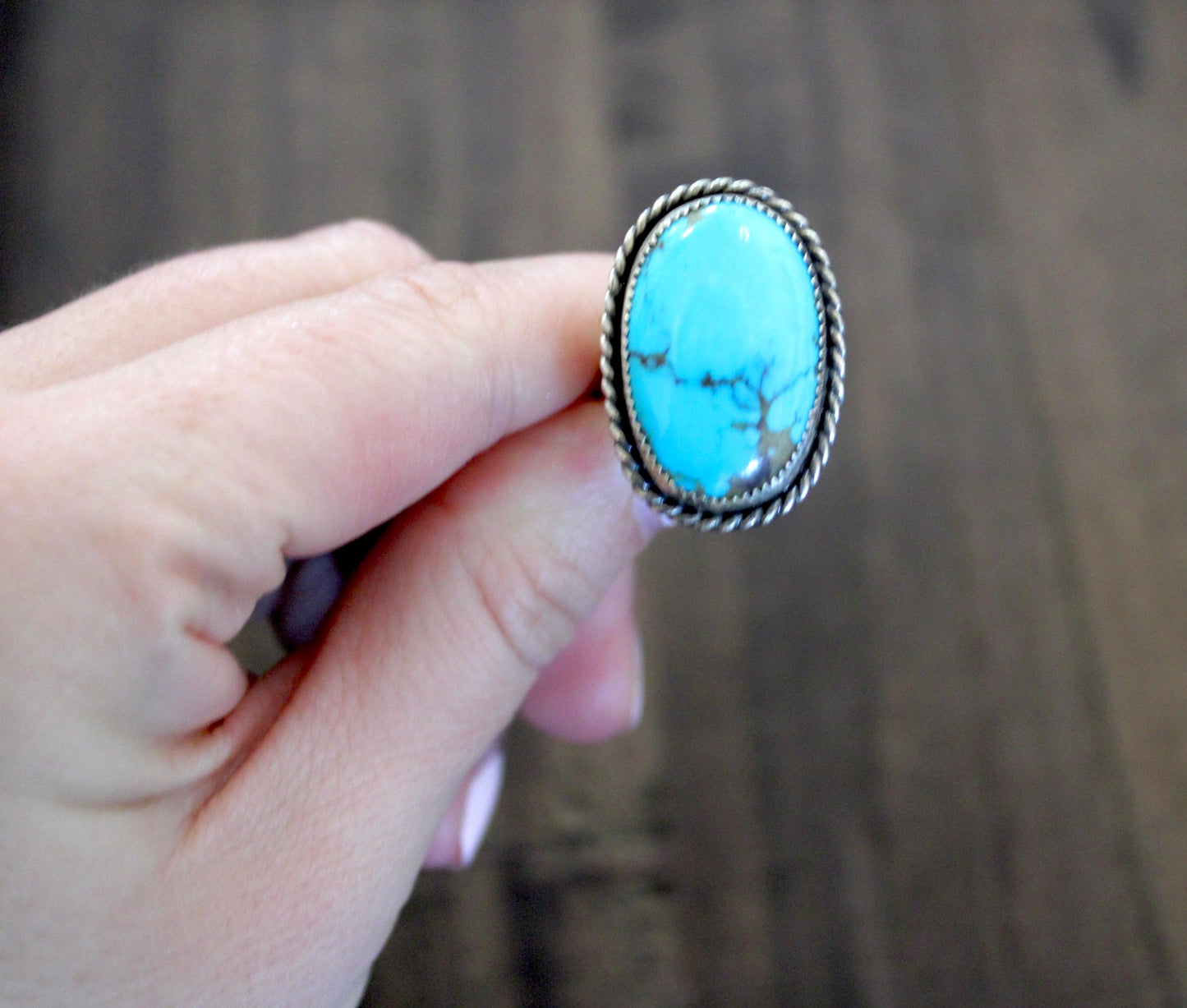 Size 8 -Sterling Silver Kingman Turquoise Ring