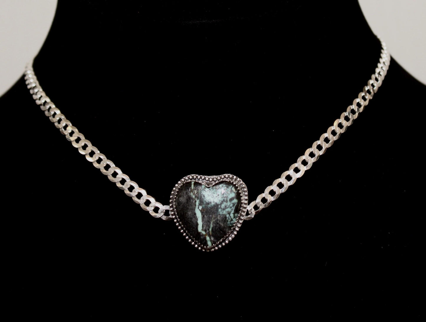 Heart Choker with Hubei Turquoise, Sterling Silver
