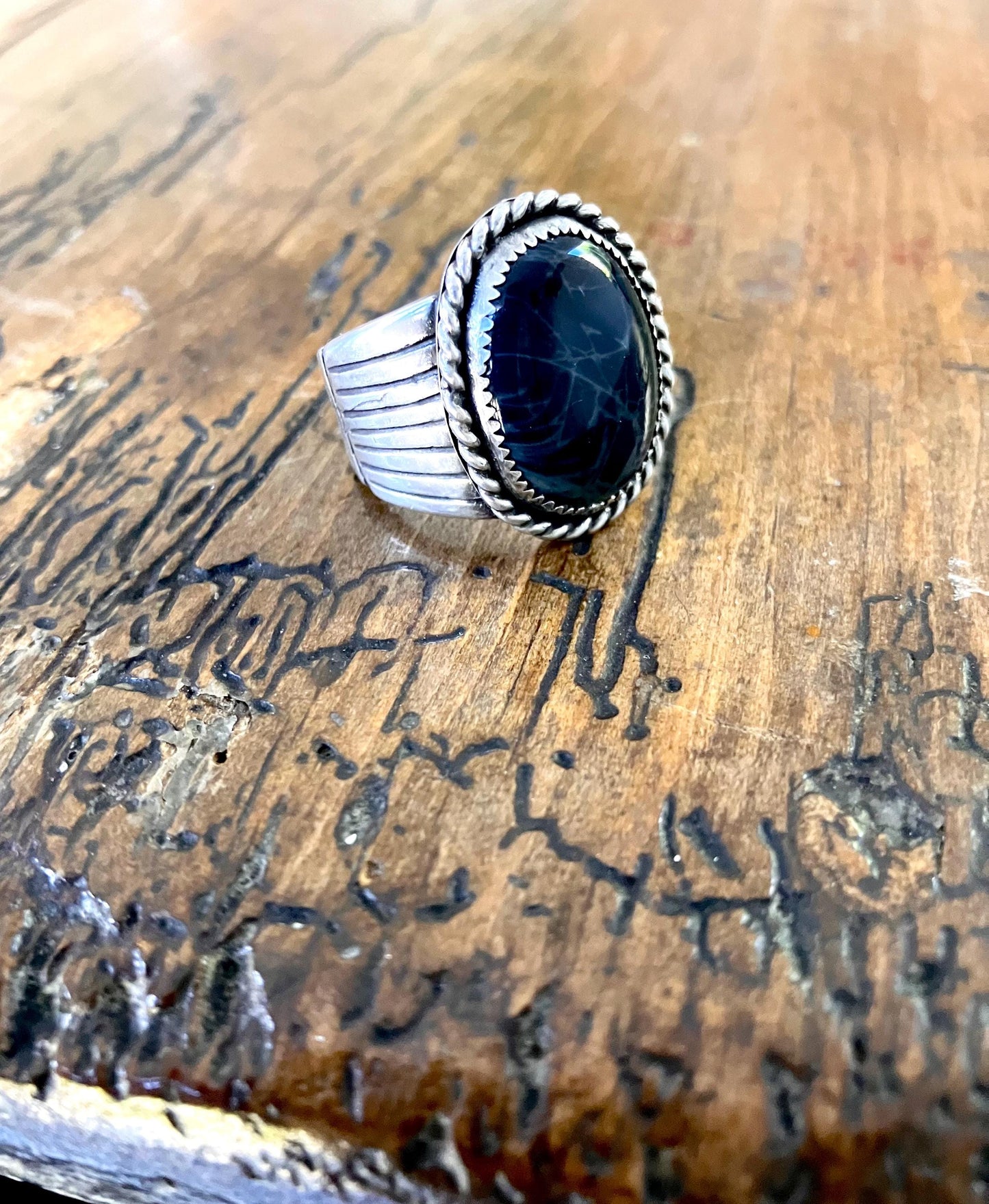 Size 10- Obsidian Sterling Silver Ring