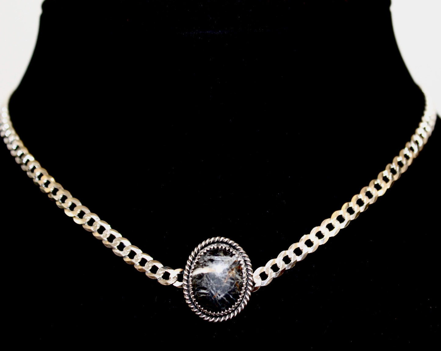 Choker with White Buffalo Turquoise, Sterling Silver