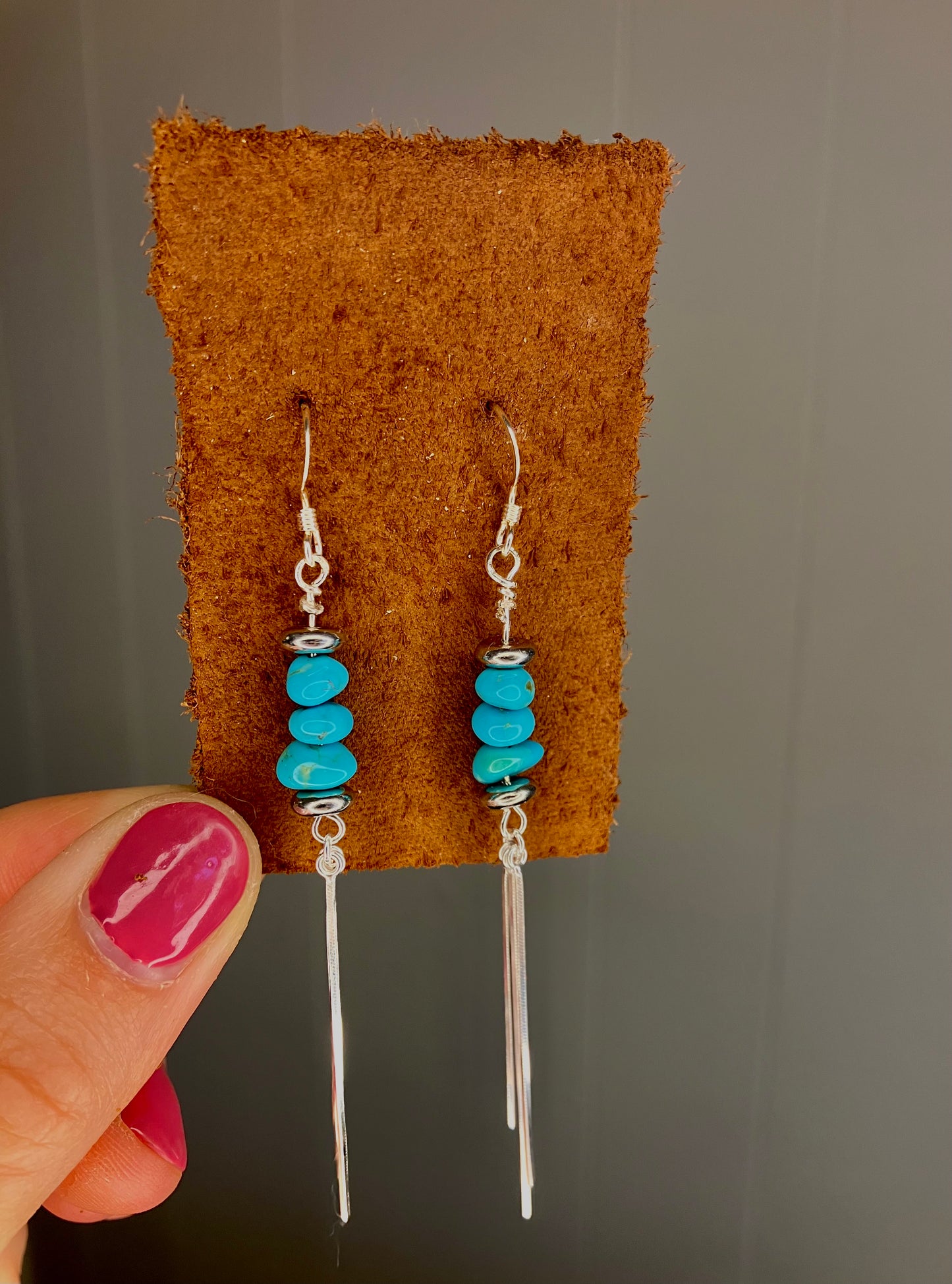 Turquoise beaded mini duster earrings