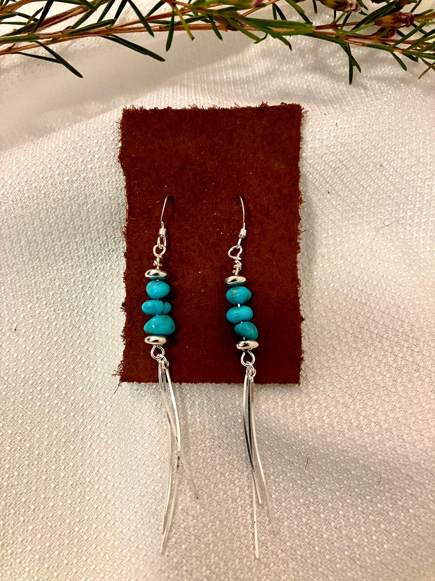 Turquoise beaded mini duster earrings