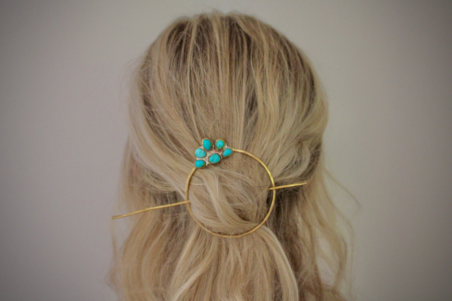 Turquoise Brass Hair Pin with Sonoran Gold Turquoise