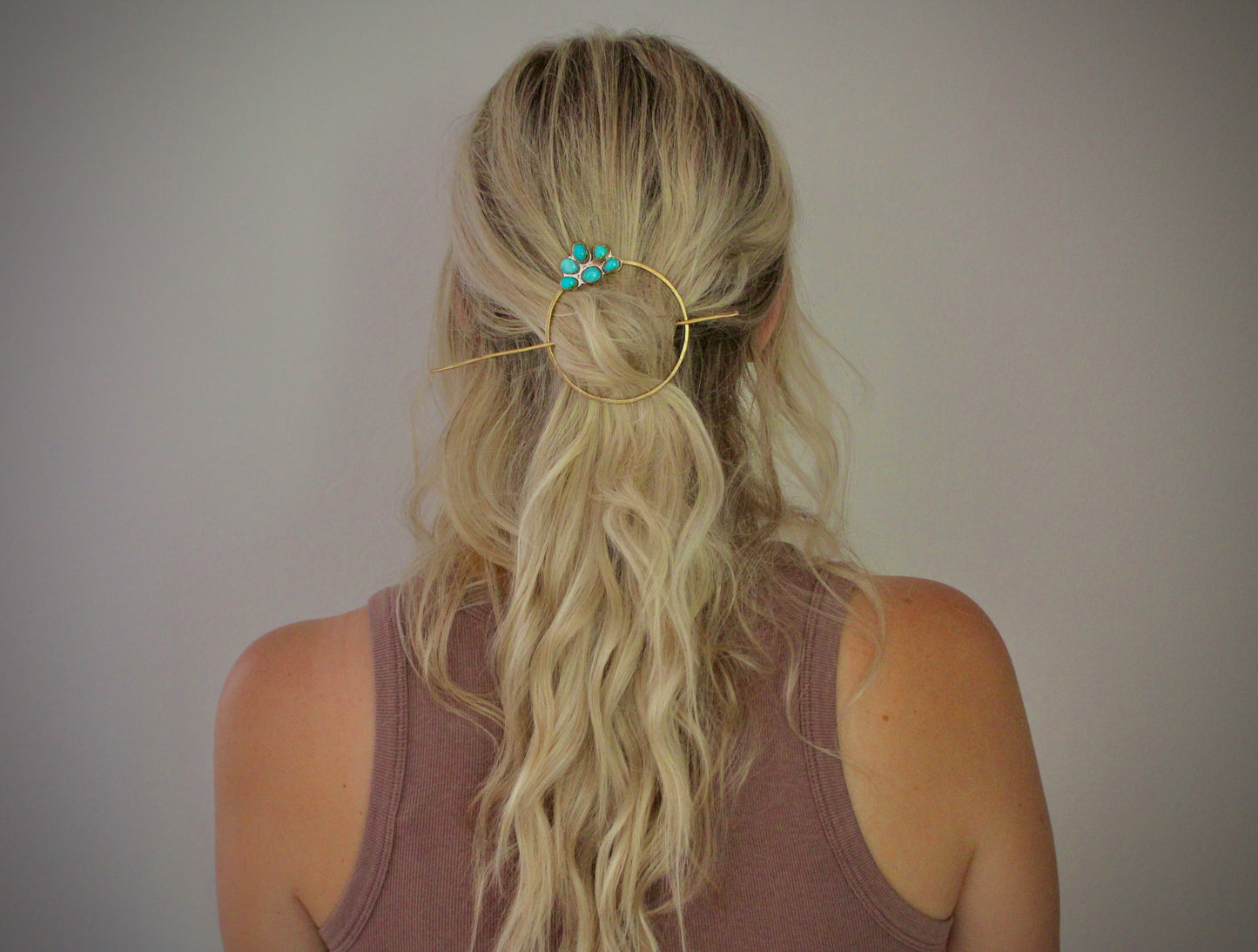 Turquoise Brass Hair Pin with Sonoran Gold Turquoise
