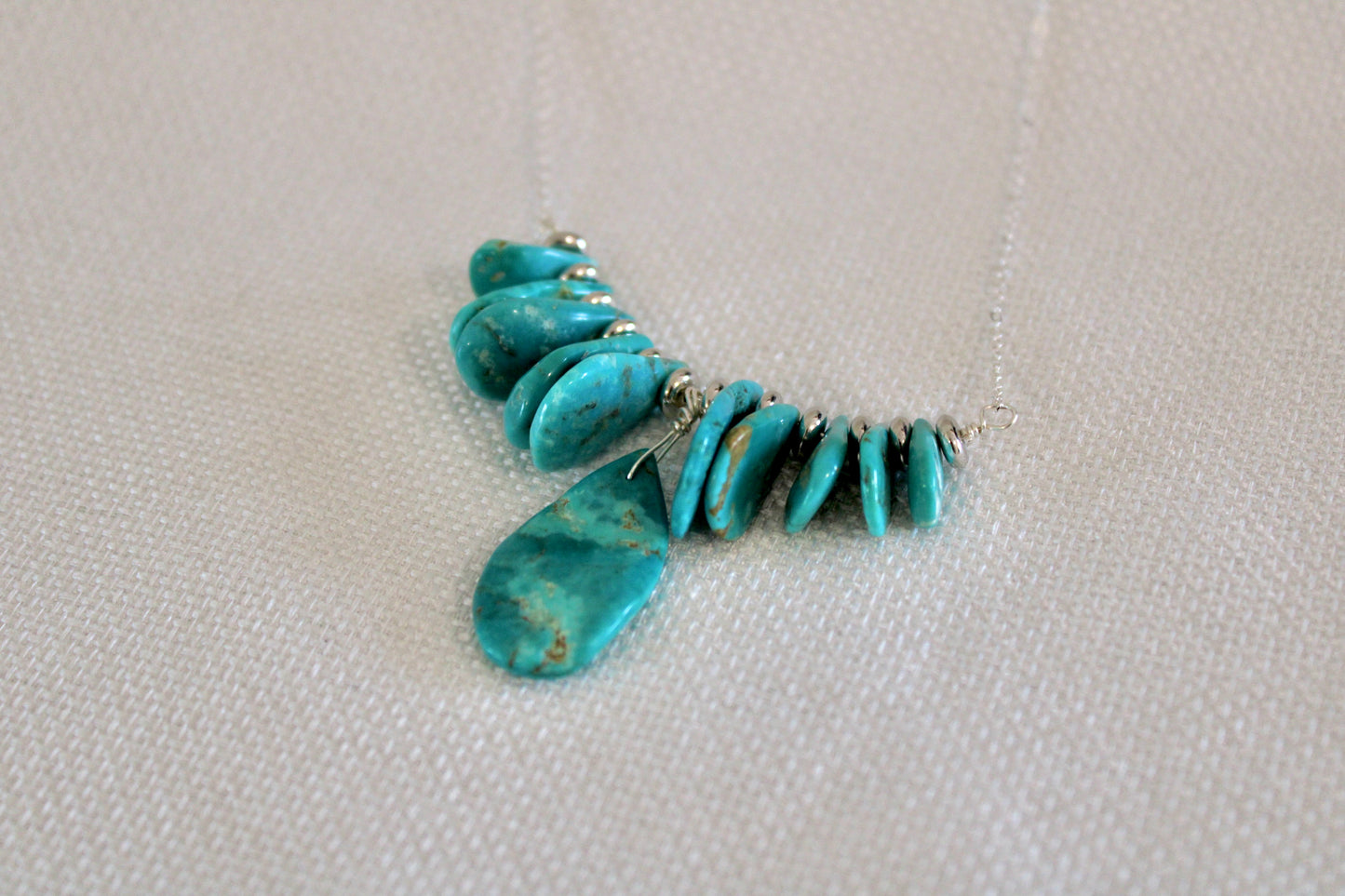 Turquoise Bead Necklace-Sterling Silver