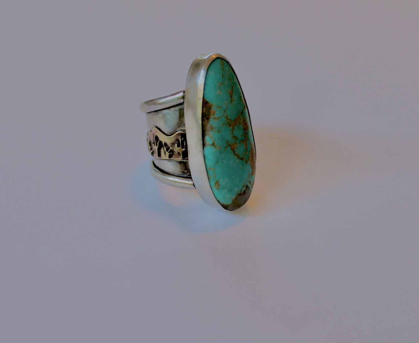 Size 7.5-Cactus Turquoise Sterling Silver Statement Ring