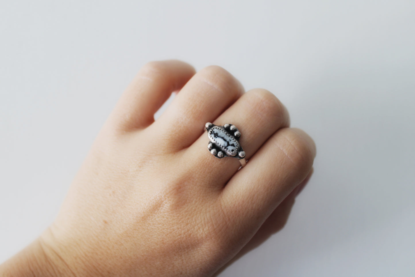 White Buffalo Turquoise Ring-Size 8