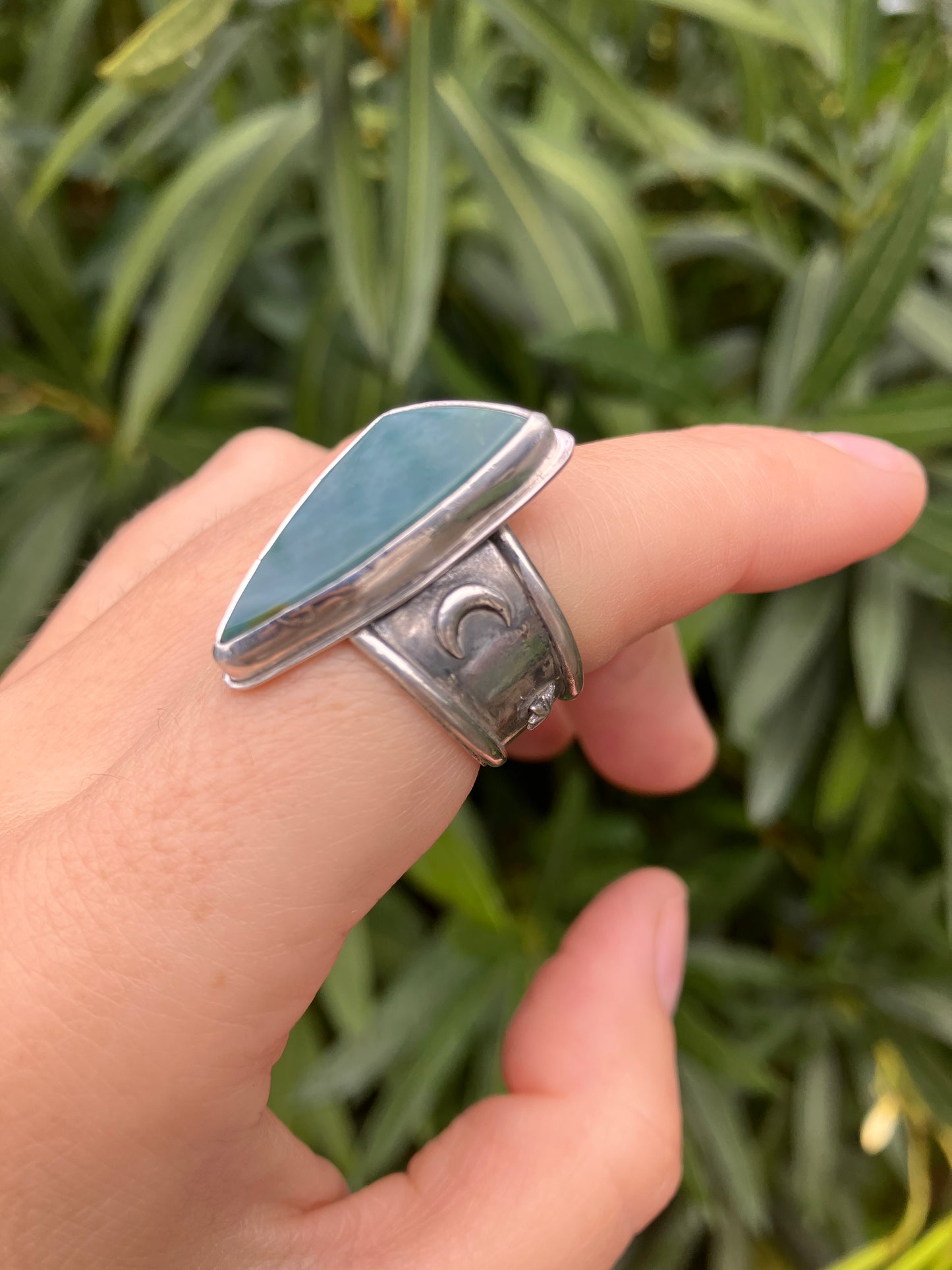 Size 7.5-Wave Jasper Ring with Moon and Star Ring band