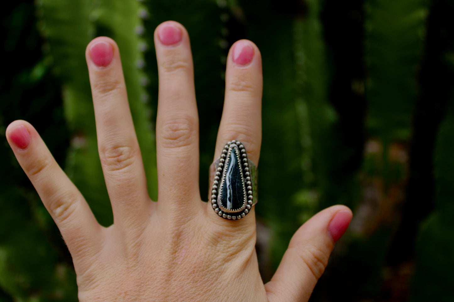 Size 9 1/2- White Buffalo Hammered Ring