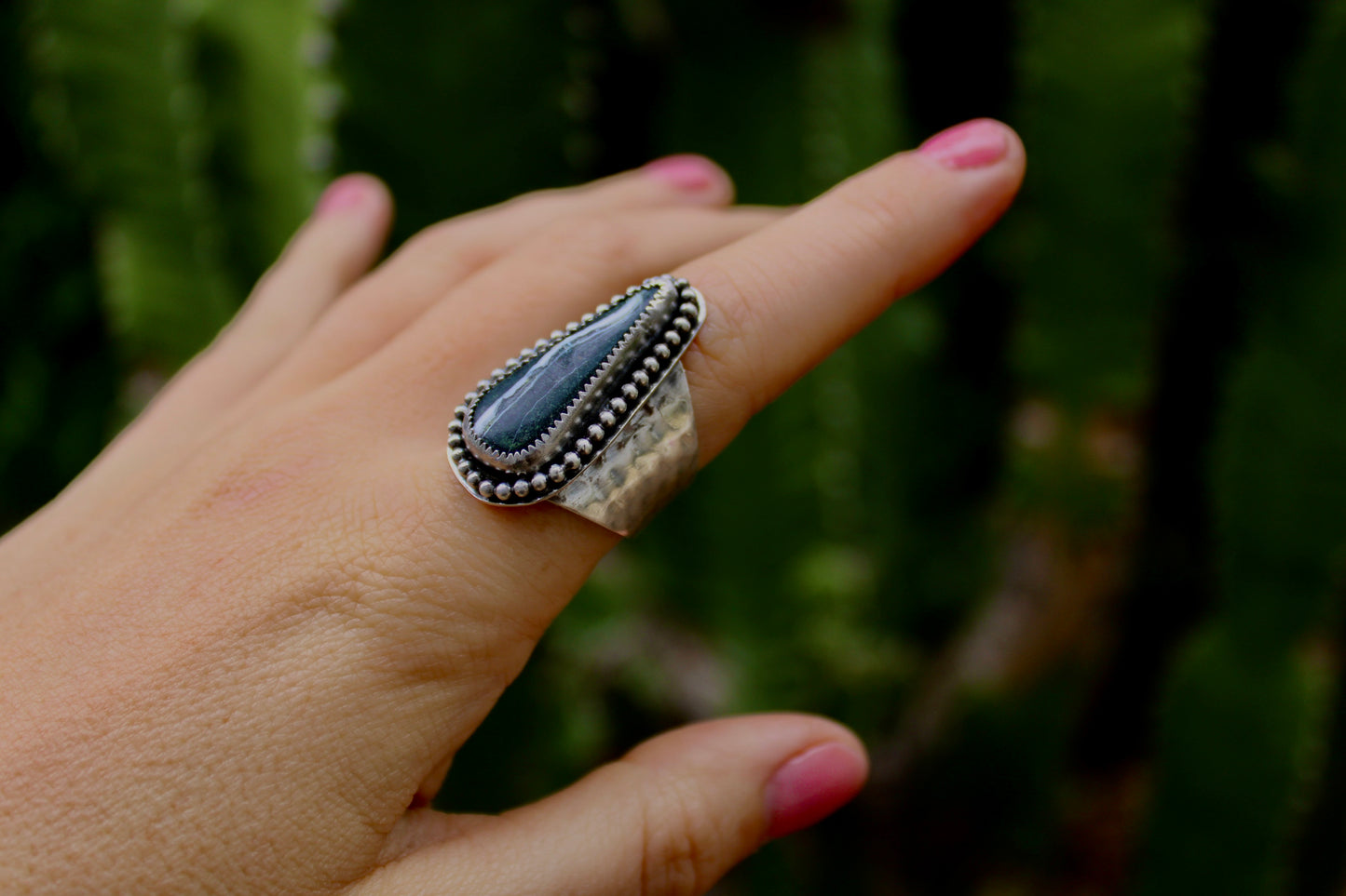 Size 9 1/2- White Buffalo Hammered Ring