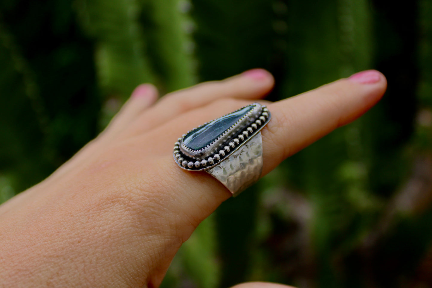 Size 9 1/2- White Buffalo Hammered Ring