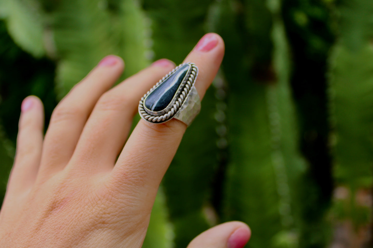 Size 7- White Buffalo Hammered Ring