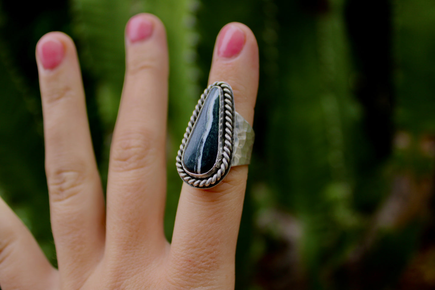 Size 7- White Buffalo Hammered Ring