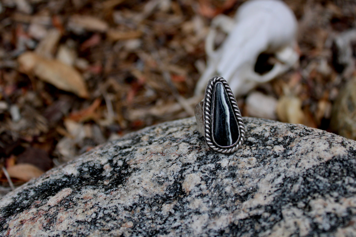Size 7- White Buffalo Hammered Ring