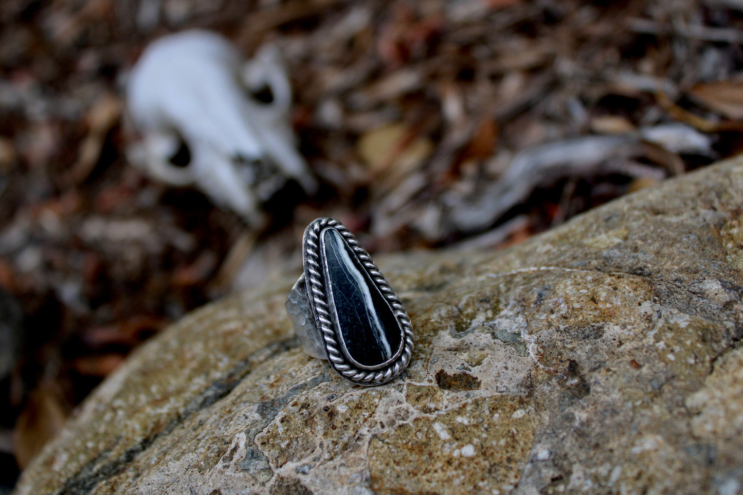 Size 7- White Buffalo Hammered Ring