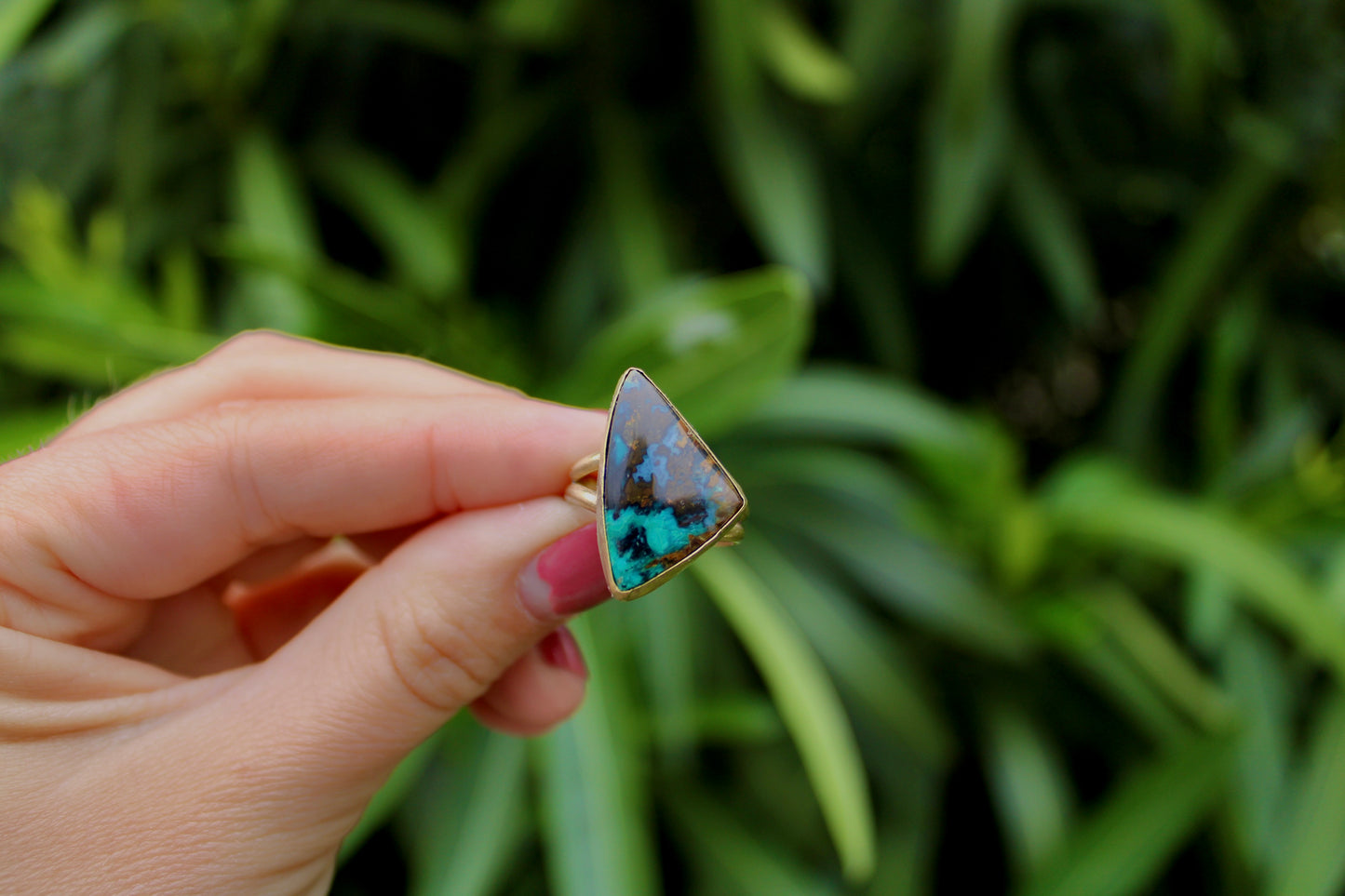 Size 6.5 Chrysocolla Brass Ring