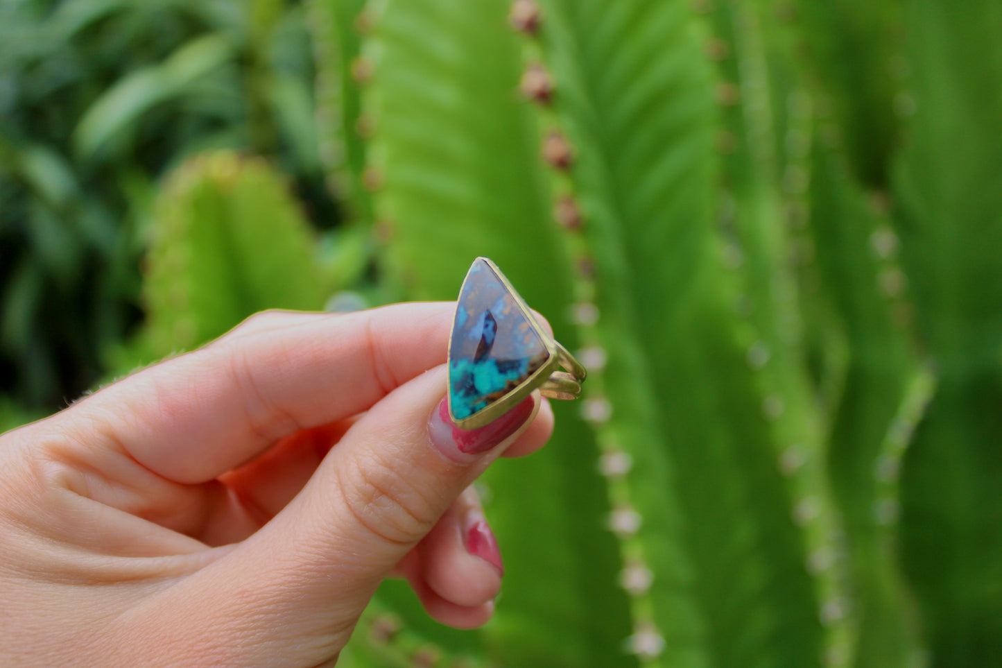 Size 6.5 Chrysocolla Brass Ring