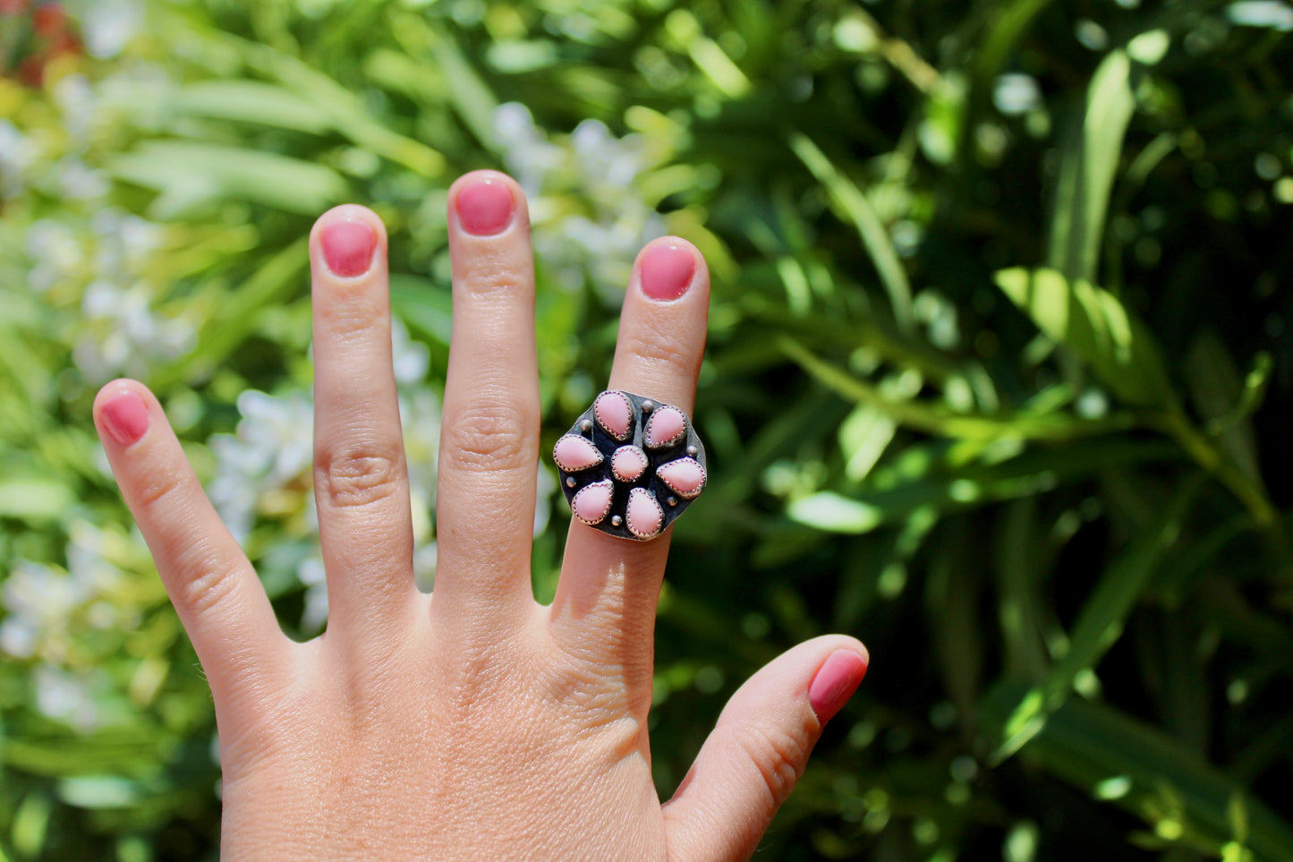 Size 6.5 -Sterling Silver Pink Flower Ring