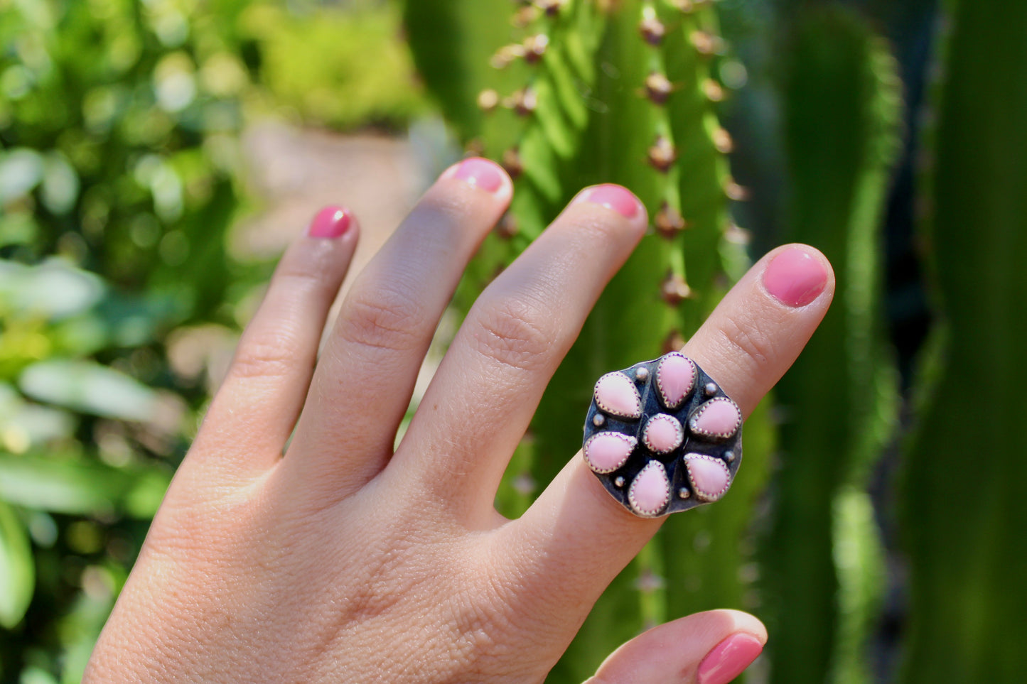 Size 6.5 -Sterling Silver Pink Flower Ring