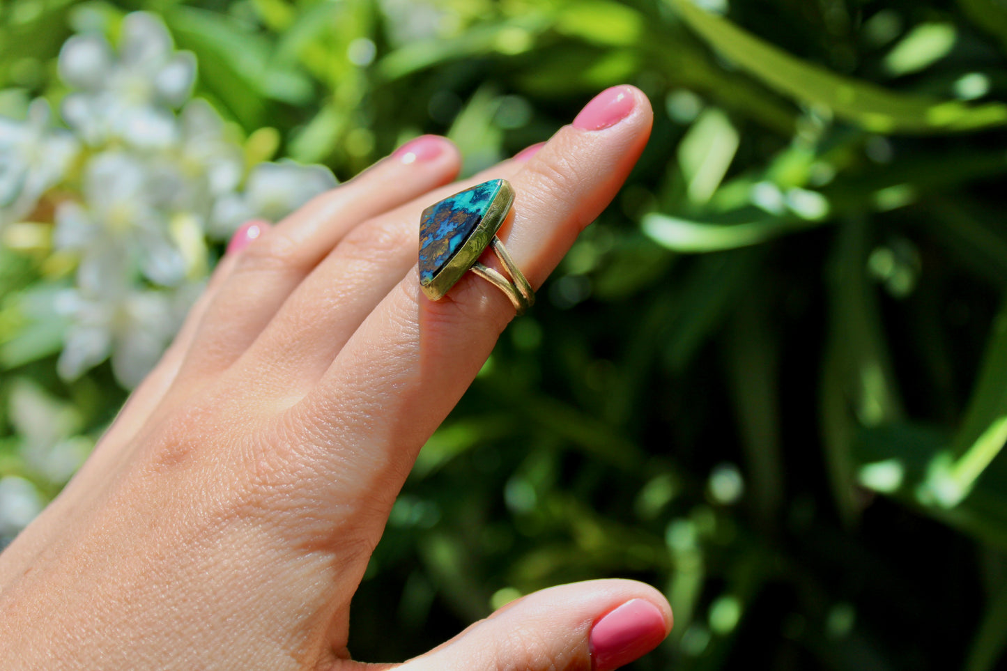 Size 6.5 Chrysocolla Brass Ring