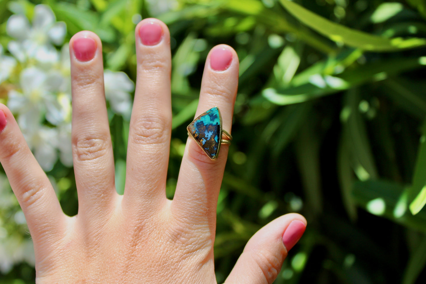 Size 6.5 Chrysocolla Brass Ring