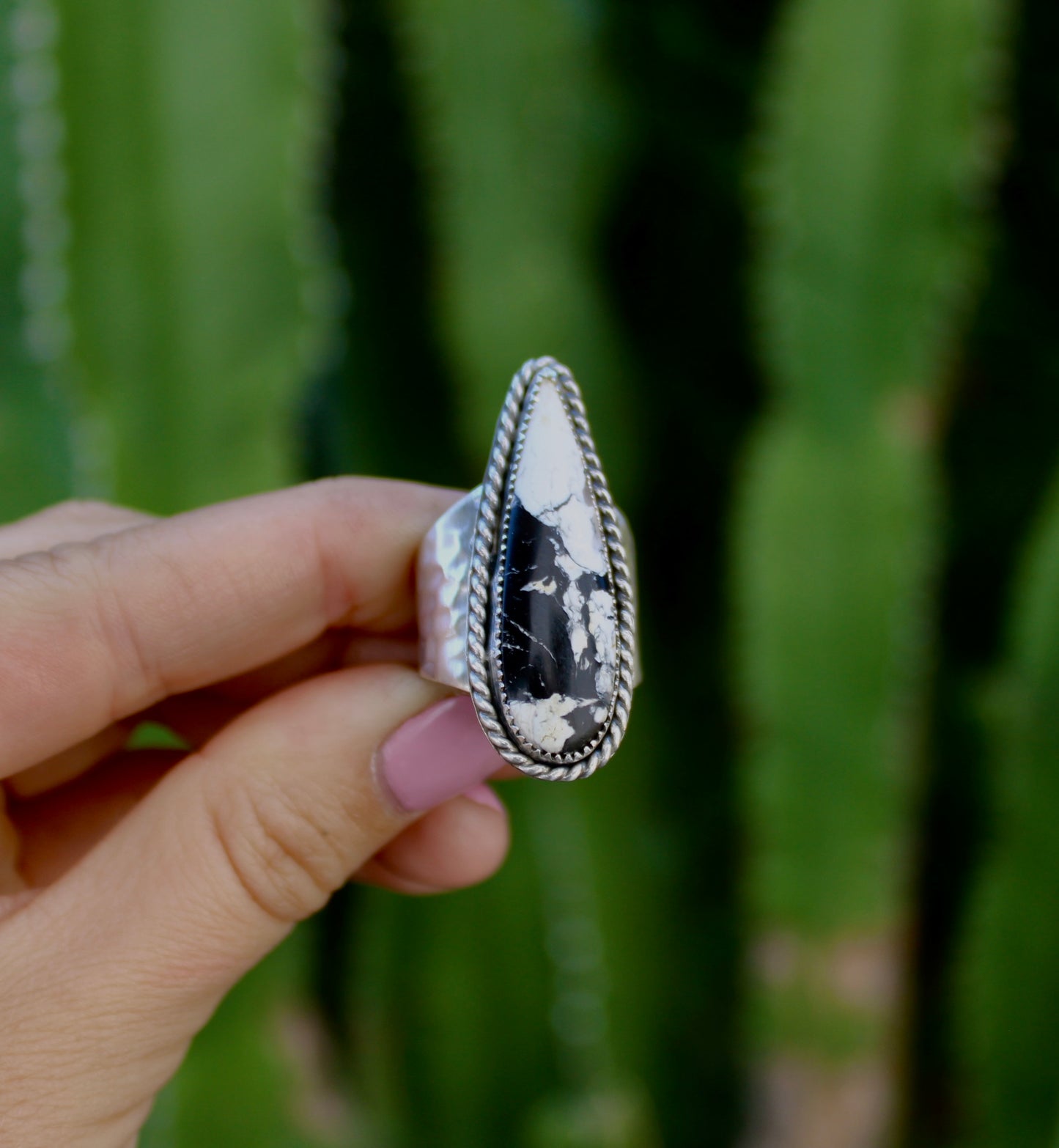 Size 8.5 -White Bison Hammered Ring