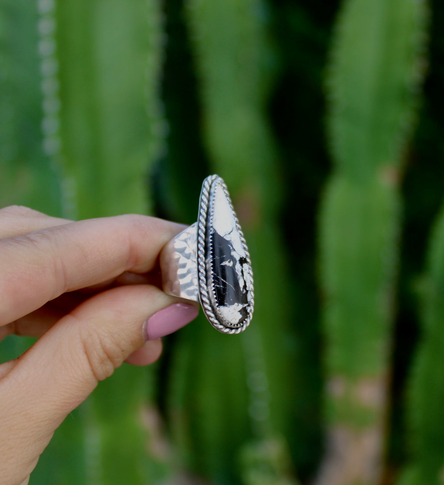 Size 8.5 -White Bison Hammered Ring