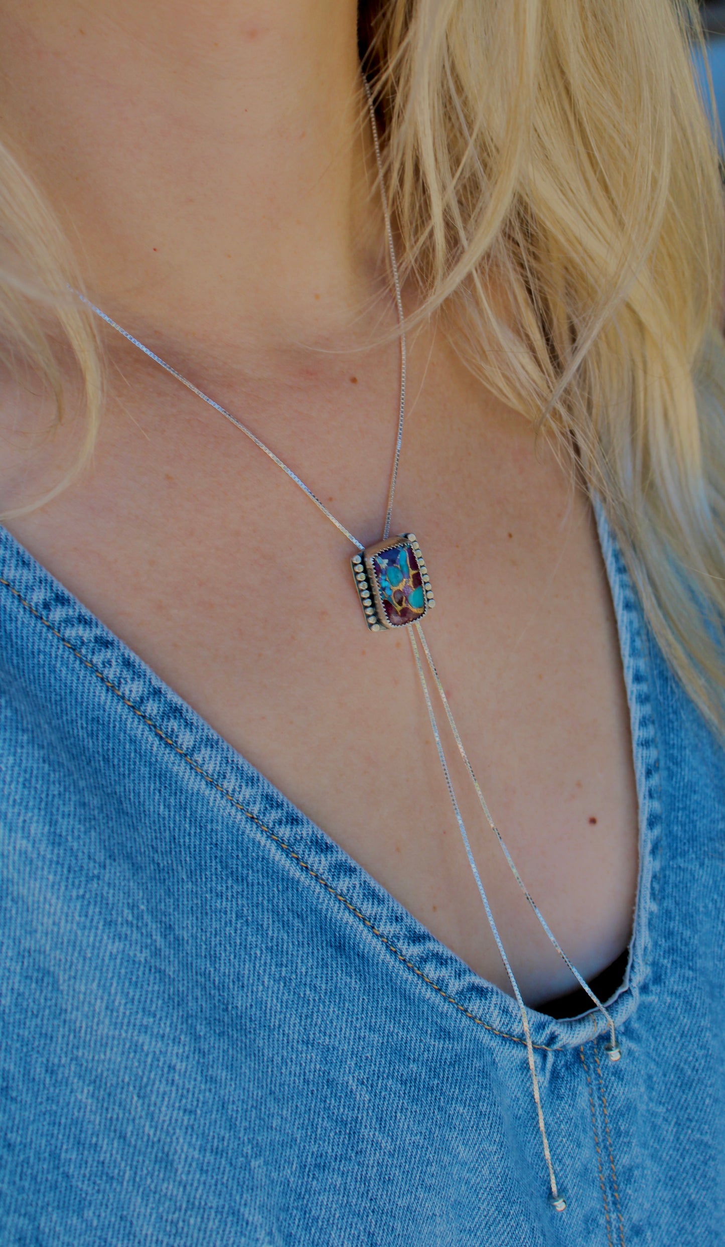 Purple Dahlia Turquoise Bolo Necklace