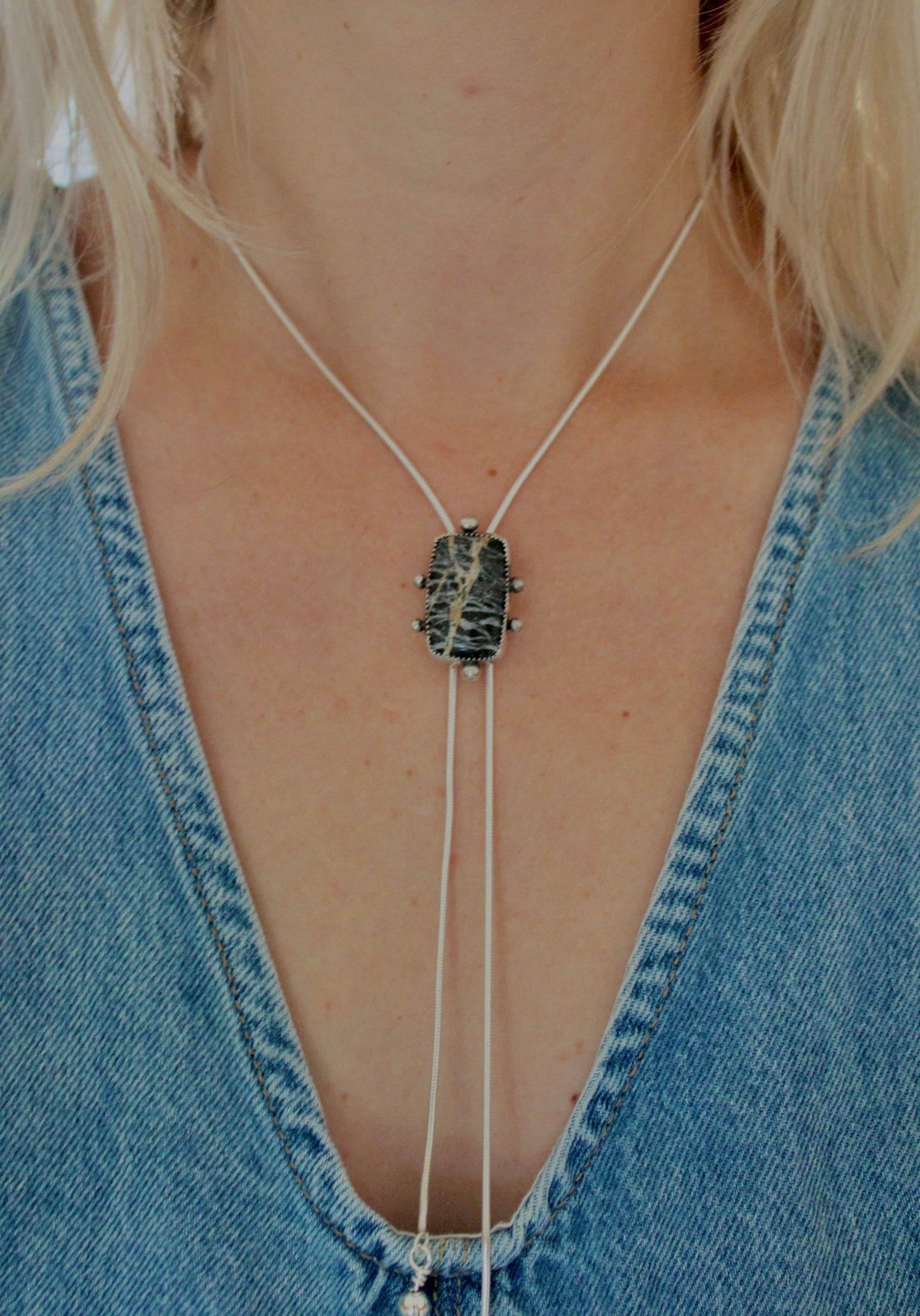 White Buffalo Turquoise Bolo Necklace