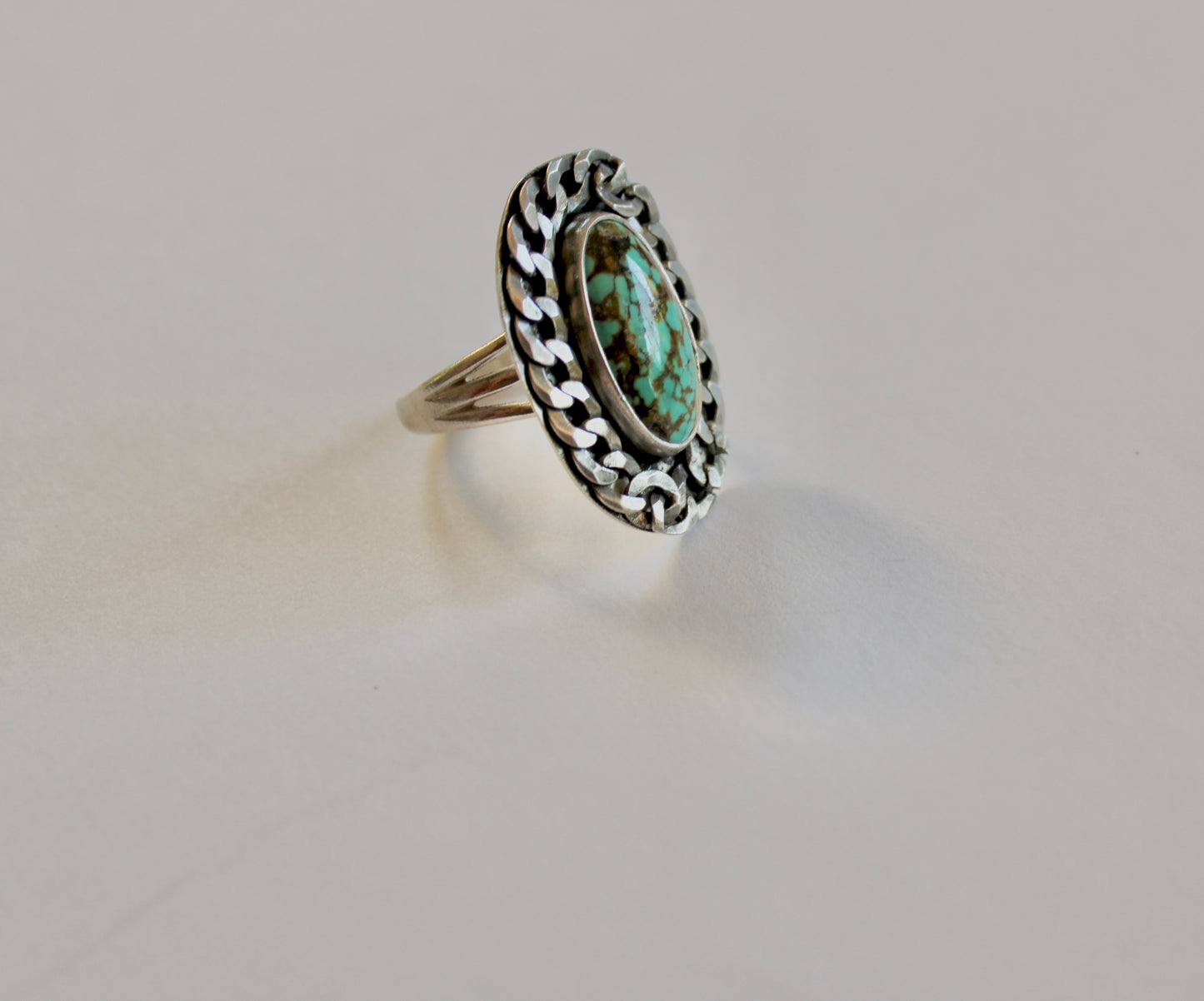 Size 7.5 Polychrome Qingu Turquoise Curb Chain Ring