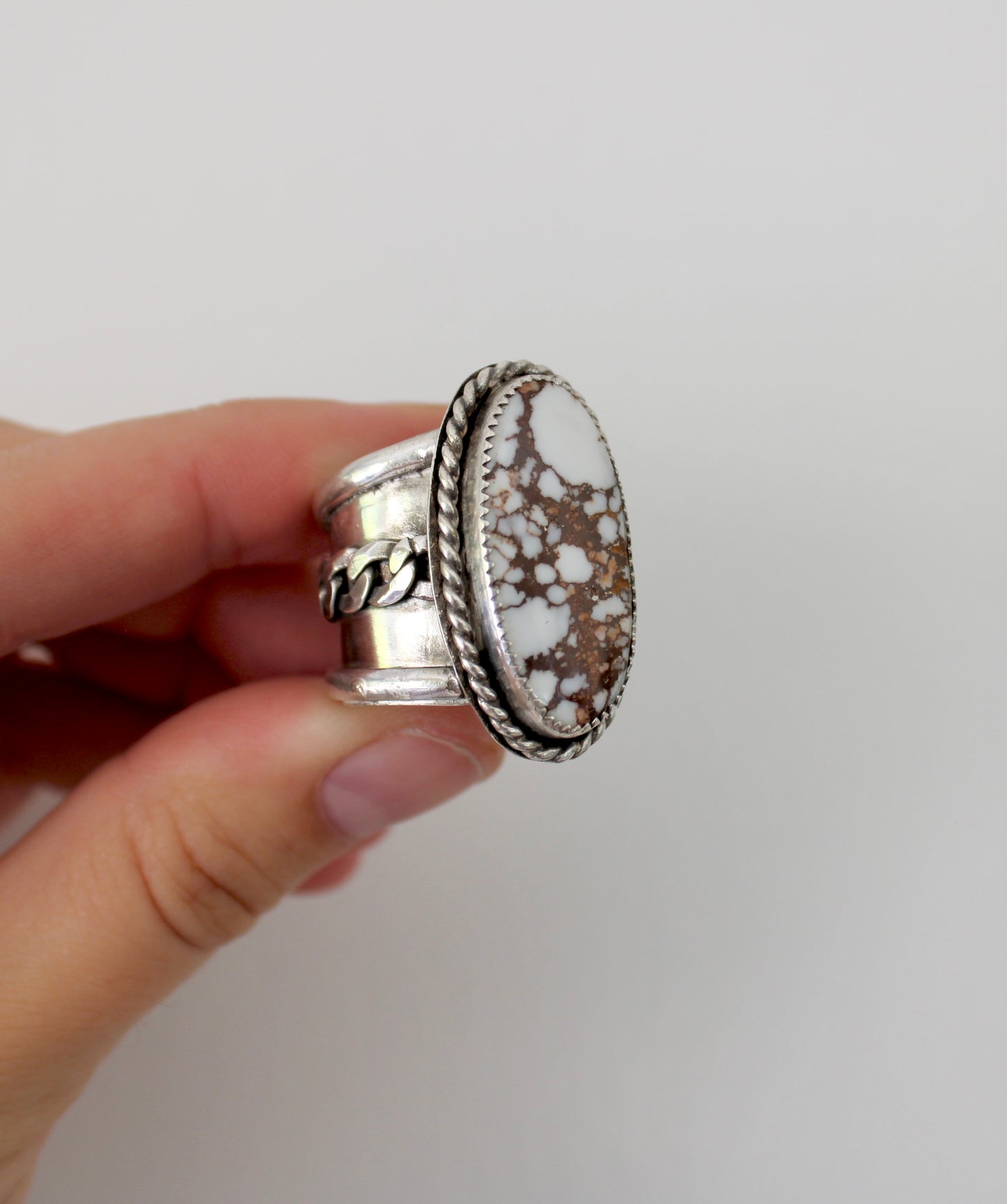 Size 11- Wild Horse Turquoise Statement Ring with Curb Chain