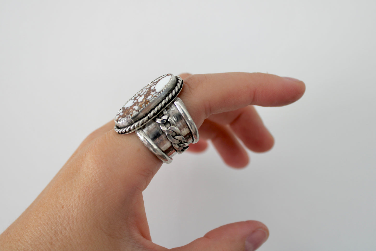 Size 11- Wild Horse Turquoise Statement Ring with Curb Chain