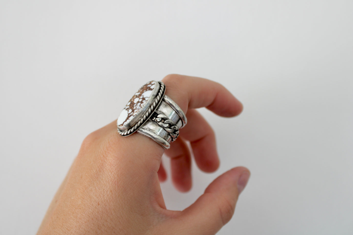 Size 11- Wild Horse Turquoise Statement Ring with Curb Chain
