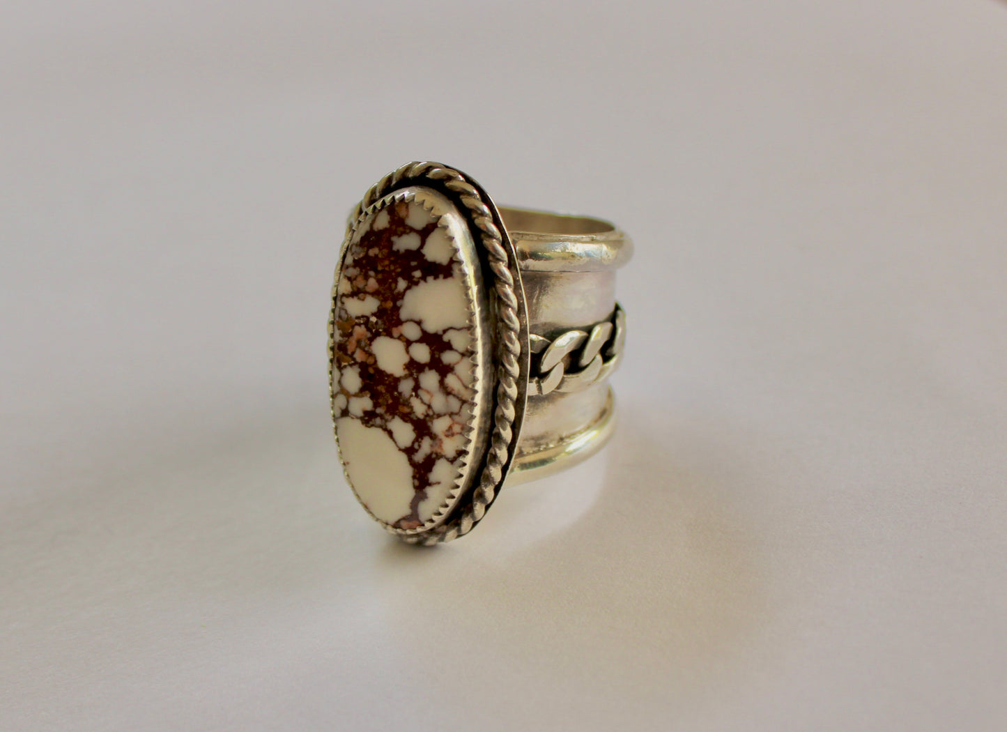 Size 11- Wild Horse Turquoise Statement Ring with Curb Chain