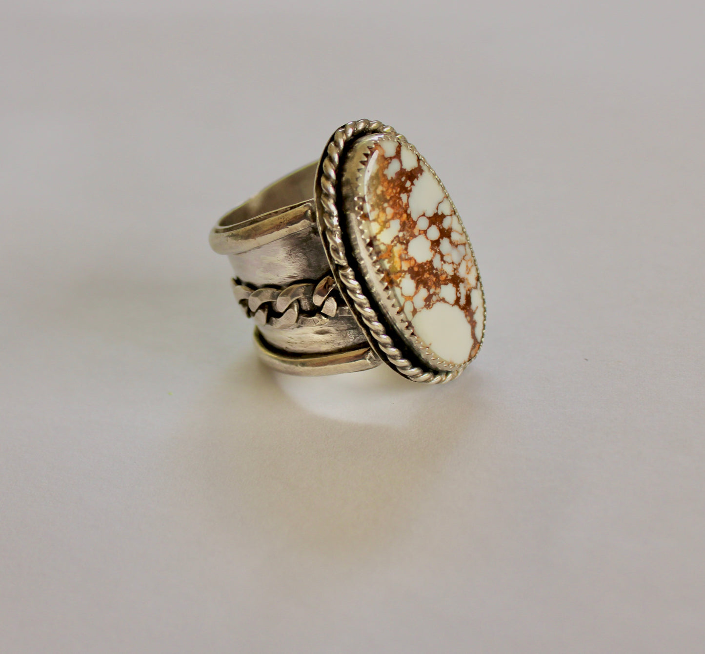 Size 11- Wild Horse Turquoise Statement Ring with Curb Chain