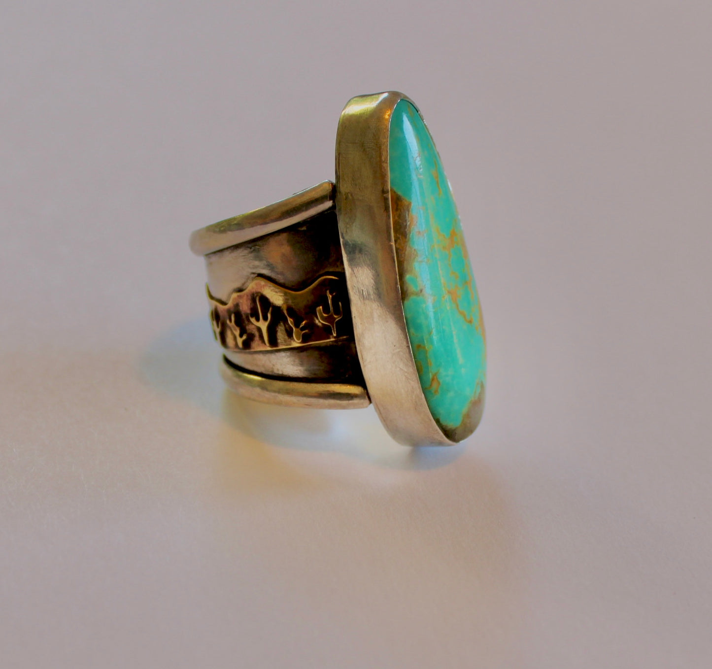 Size 7.5-Cactus Turquoise Sterling Silver Statement Ring