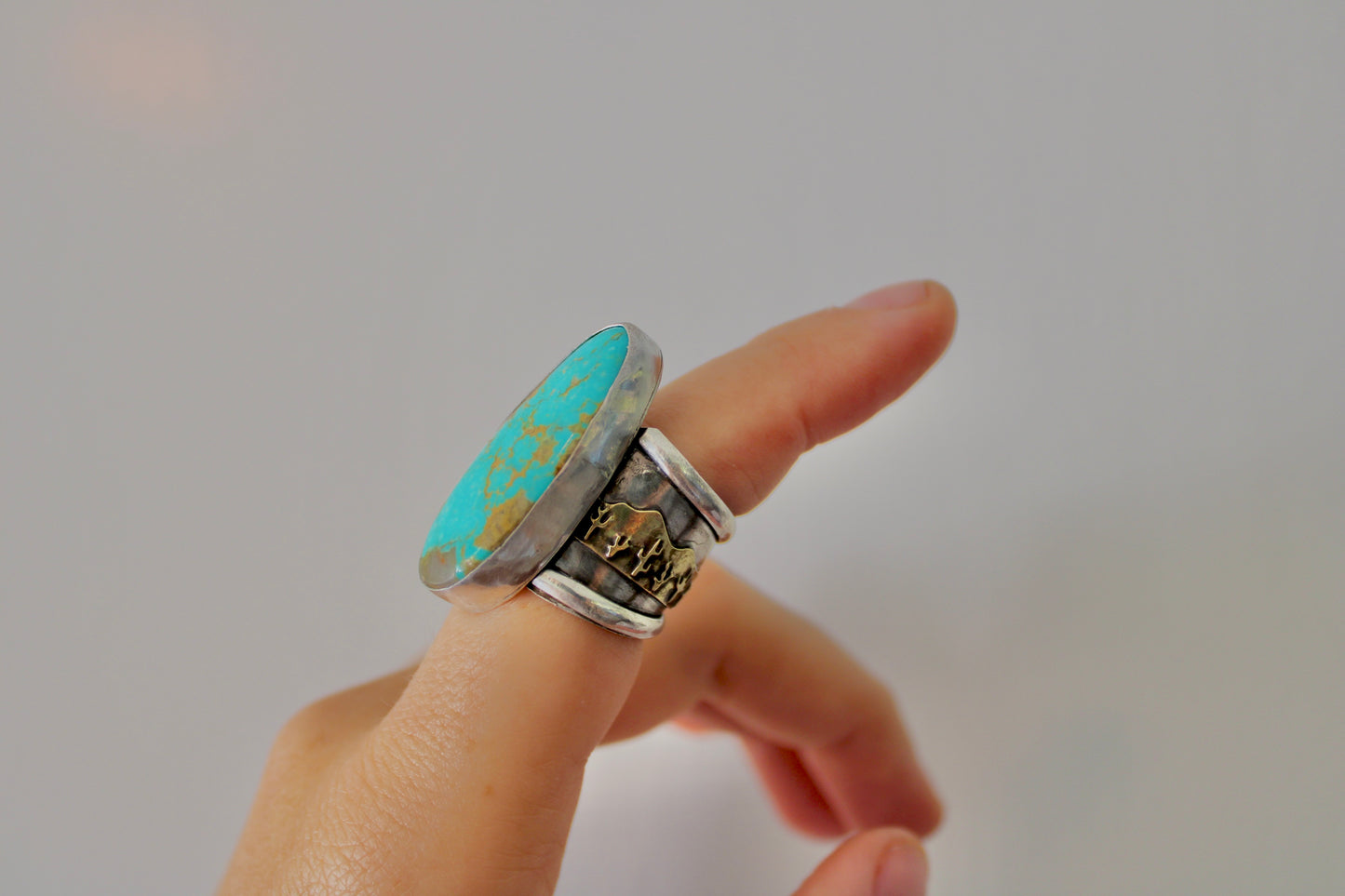 Size 7.5-Cactus Turquoise Sterling Silver Statement Ring