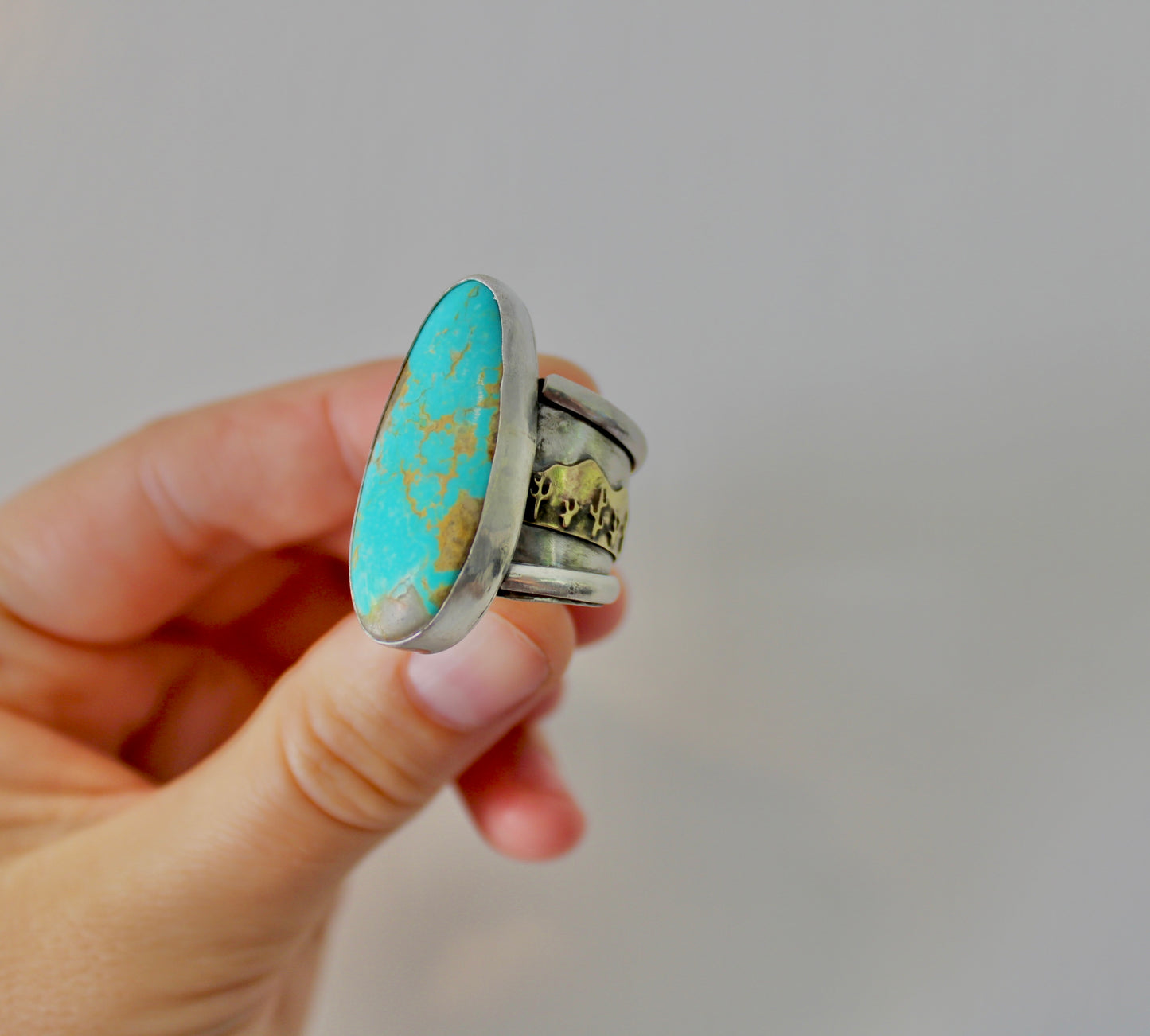Size 7.5-Cactus Turquoise Sterling Silver Statement Ring