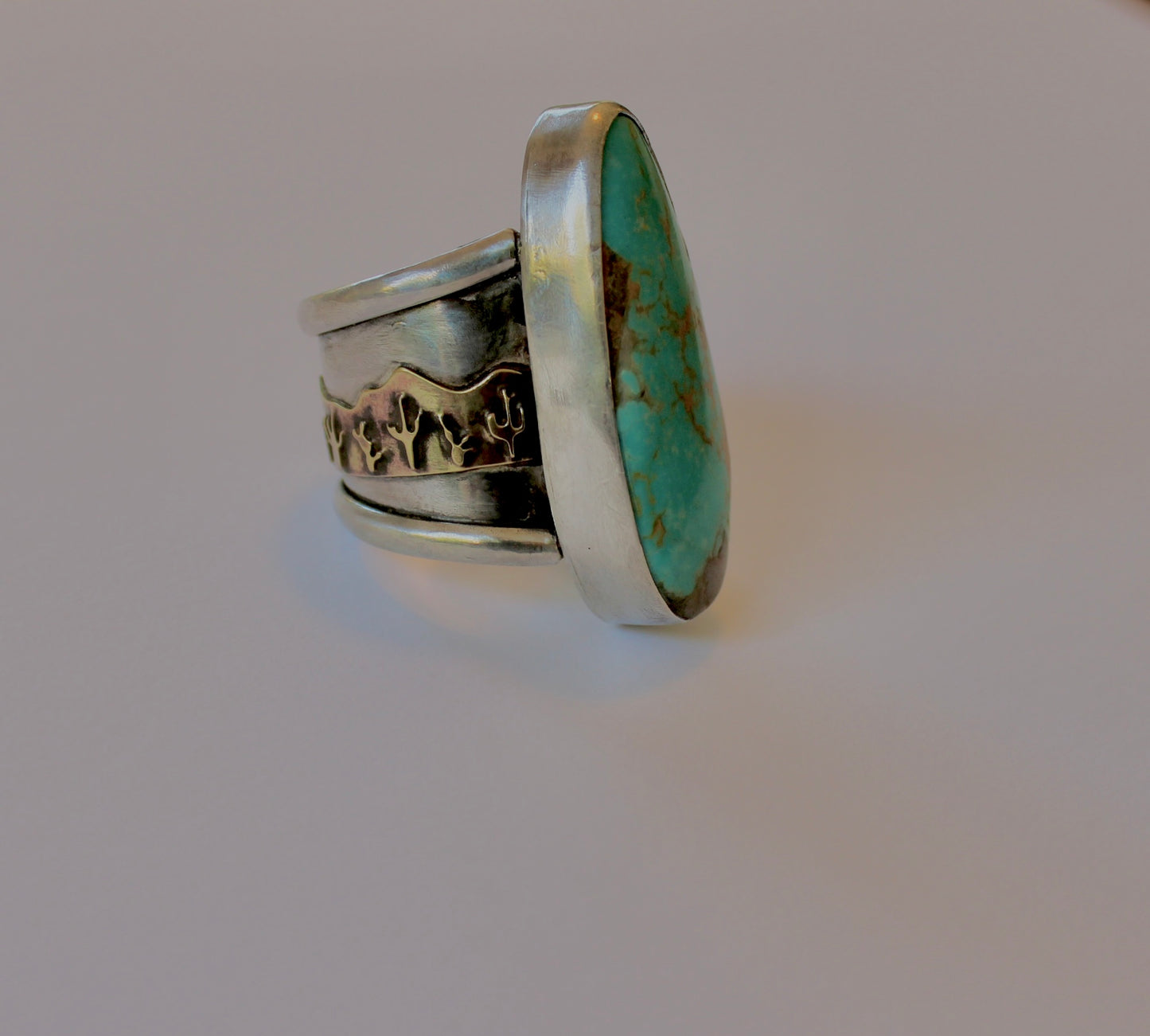 Size 7.5-Cactus Turquoise Sterling Silver Statement Ring