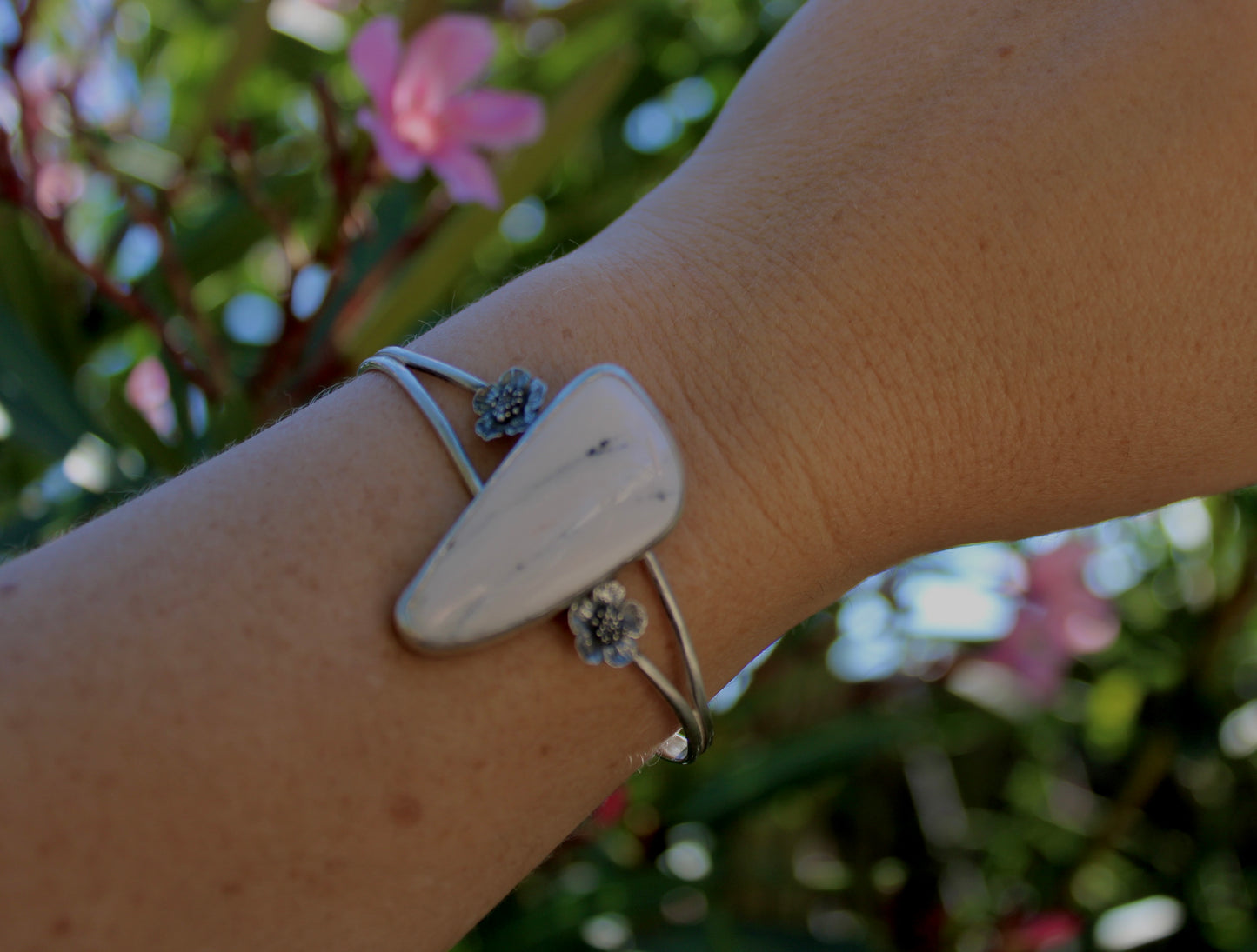 White Buffalo Turquoise Floral Cuff