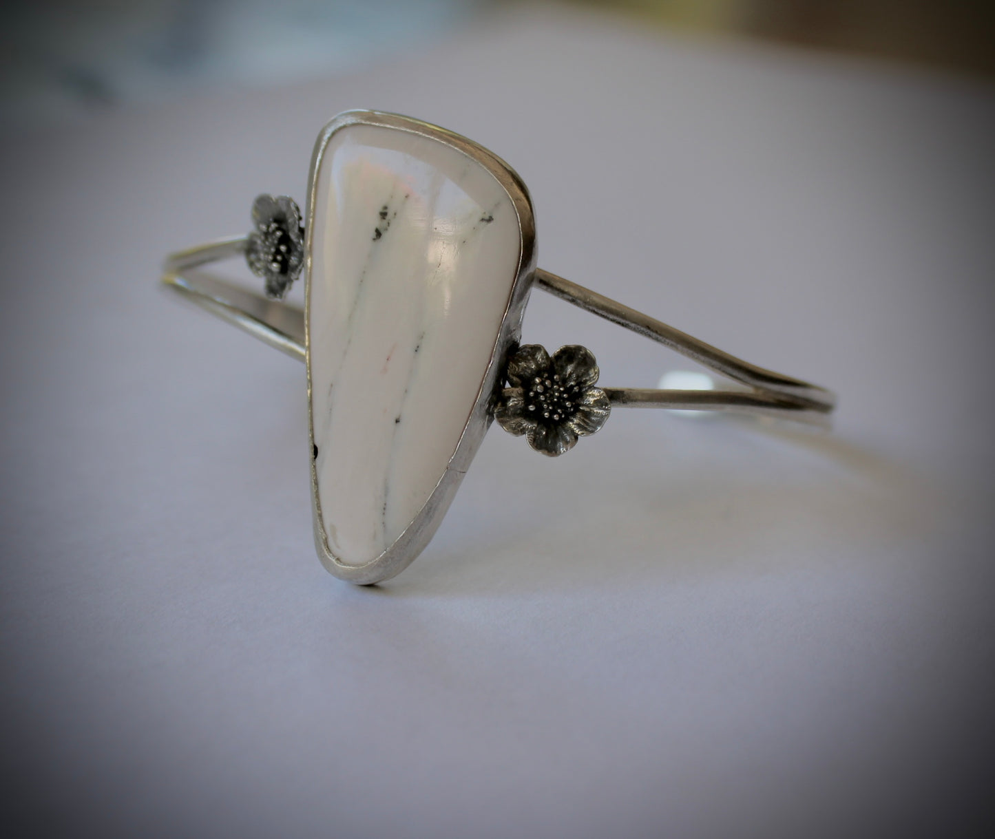 White Buffalo Turquoise Floral Cuff