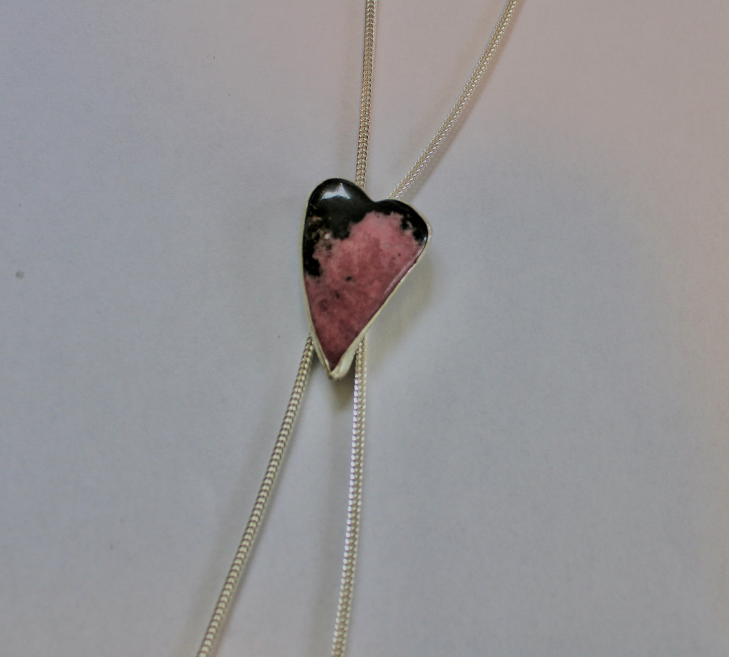 Pink Rhodonite Heart Bolo Necklace