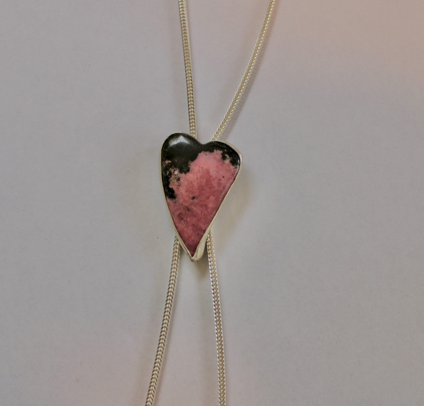 Pink Rhodonite Heart Bolo Necklace