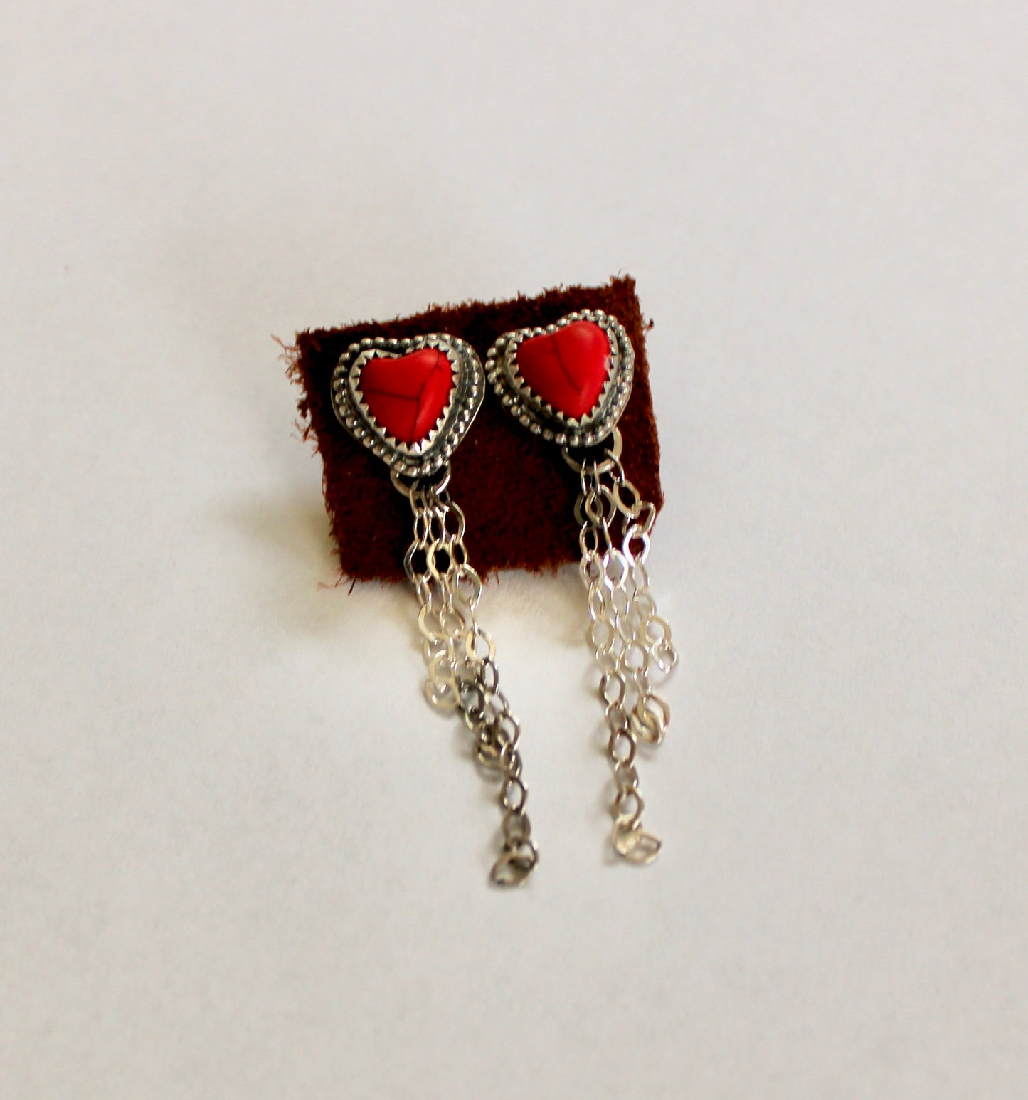 Red Howlite Heart Earring studs with tassel