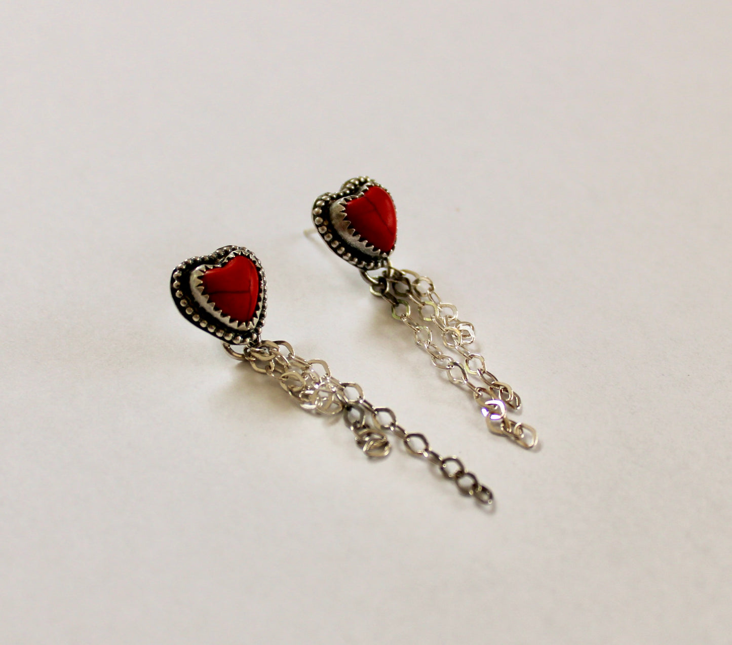 Red Howlite Heart Earring studs with tassel